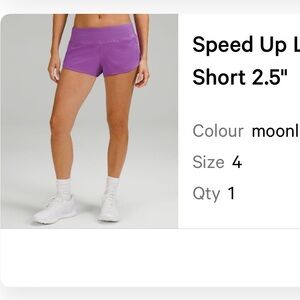 Lululemon Speed Up Low-Rise Lined
Short 2.5", Color moonlit magenta, size 4